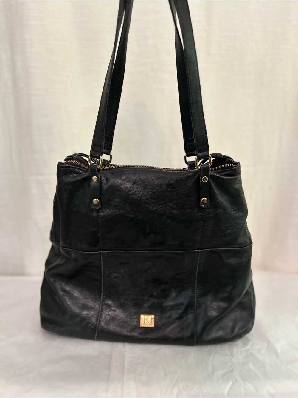 Kooba Black Leather Shoulder Bag with Gold Hardware
